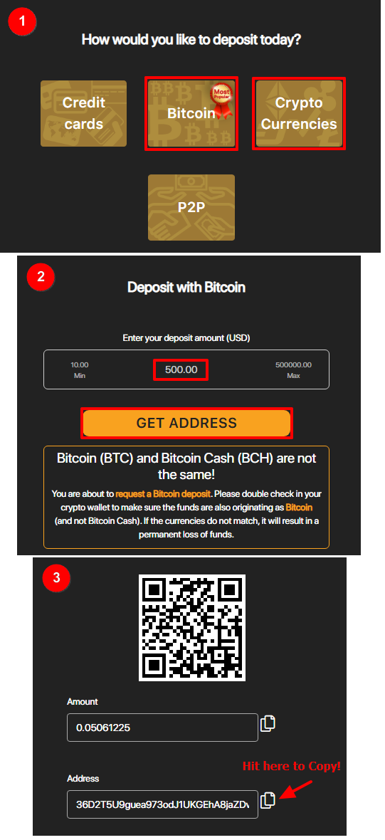 how do you deposit bitcoins